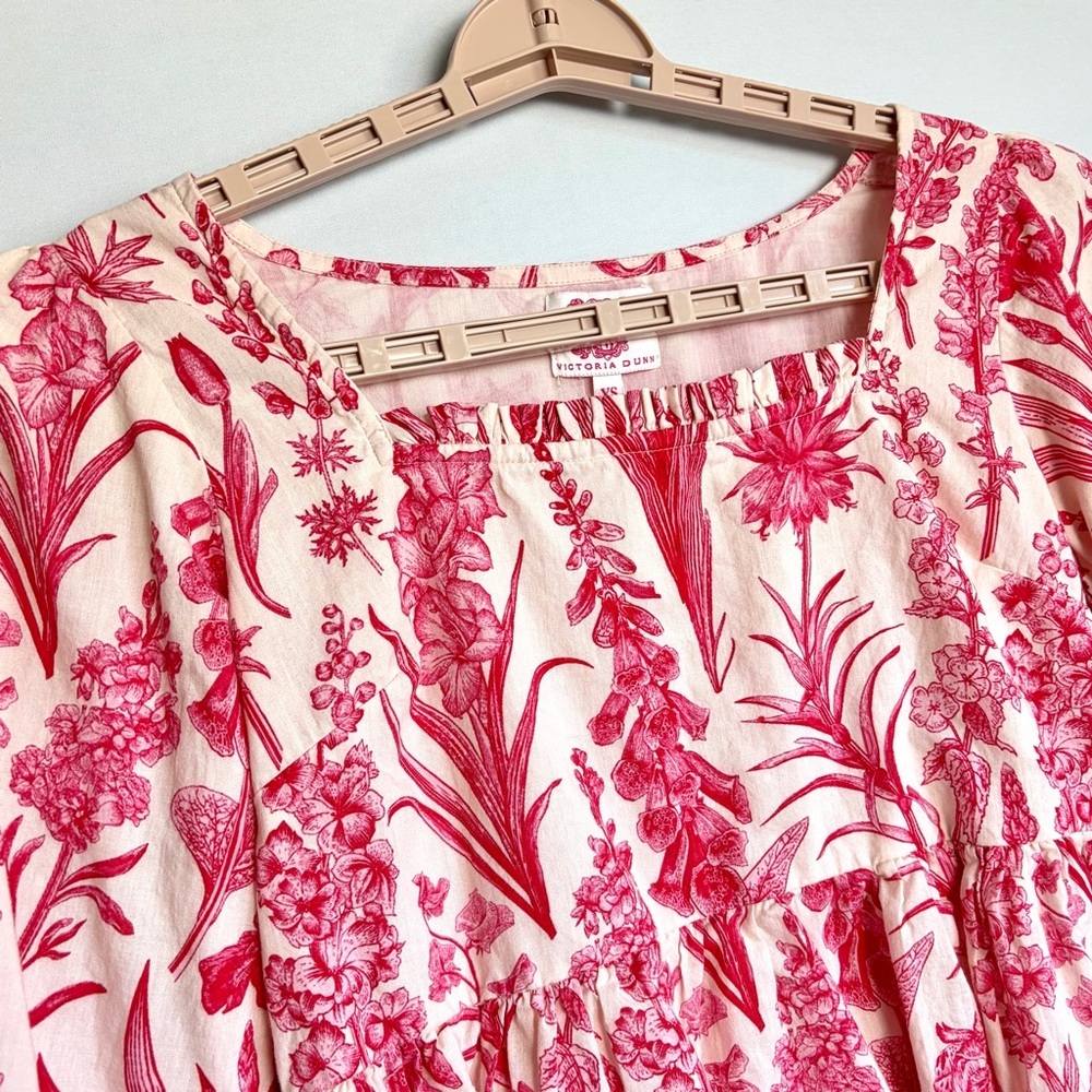 Victoria Dunn Floral Print Blouse XS Gathered Waist Square Neck Prairie EUC - Picture 7 of 13
